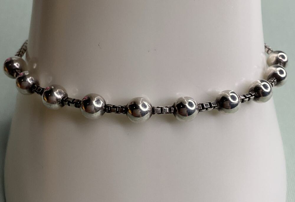 Italy 925 Sterling Silver Beaded Ball Box Chain Bracelet 7.5" 6g